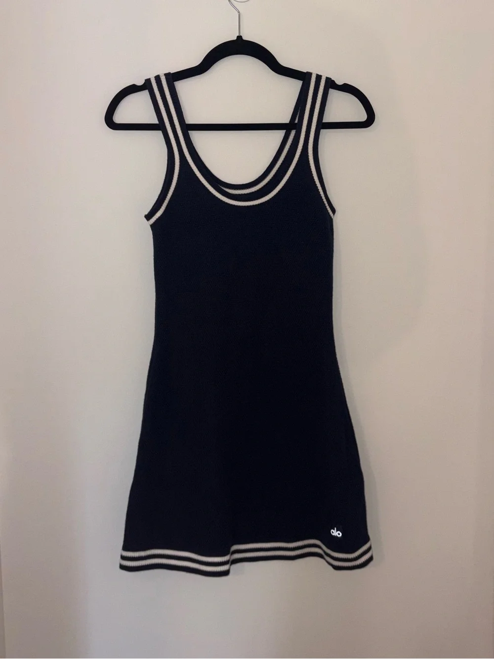 ALO Yoga Tennis Club Sweater Knit Mini Dress Navy/Ivory Size Small
